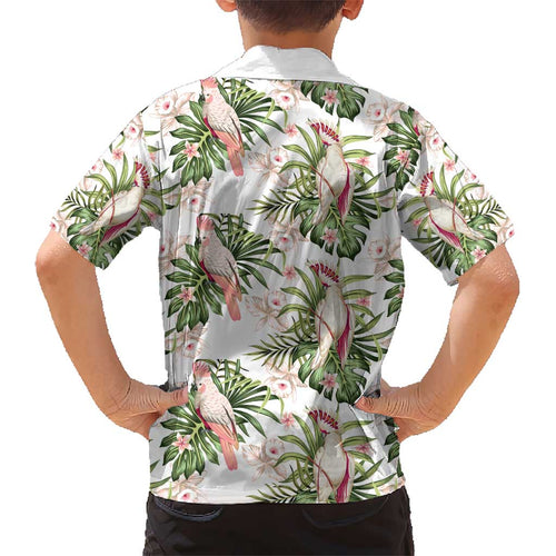 Australia Pink Cockatoo Kid Hawaiian Shirt Aussie Orchids - Seamless Pattern