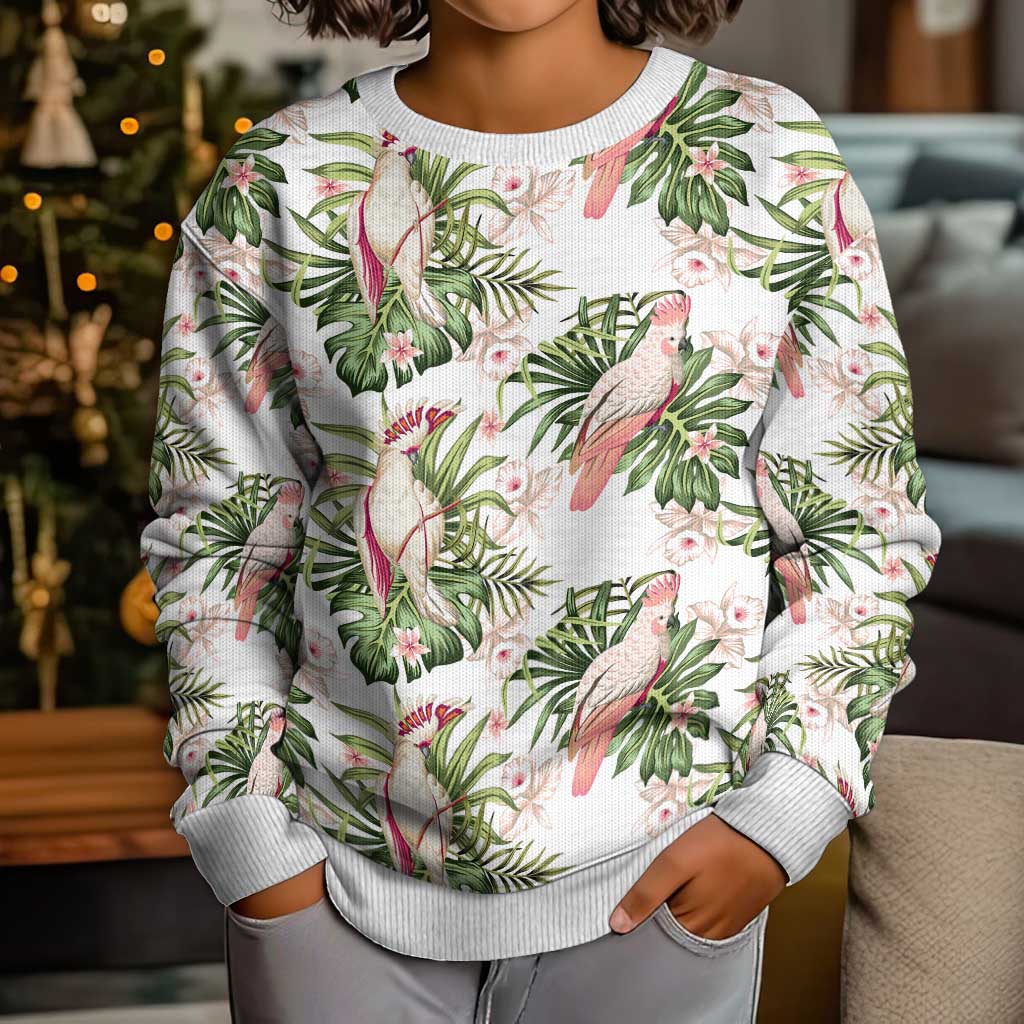 Australia Pink Cockatoo Kid Ugly Christmas Sweater Aussie Orchids - Seamless Pattern