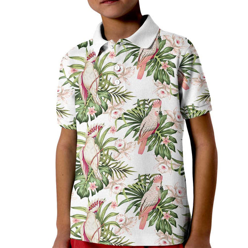 Australia Pink Cockatoo Kid Polo Shirt Aussie Orchids - Seamless Pattern