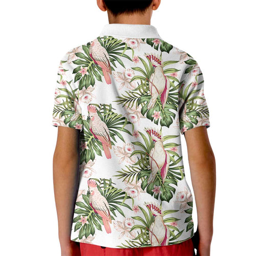Australia Pink Cockatoo Kid Polo Shirt Aussie Orchids - Seamless Pattern