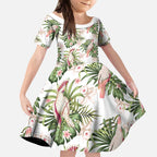 Australia Pink Cockatoo Kid Short Sleeve Dress Aussie Orchids - Seamless Pattern