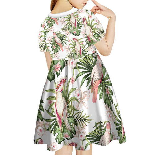 Australia Pink Cockatoo Kid Short Sleeve Dress Aussie Orchids - Seamless Pattern