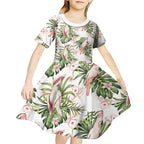 Australia Pink Cockatoo Kid Short Sleeve Dress Aussie Orchids - Seamless Pattern