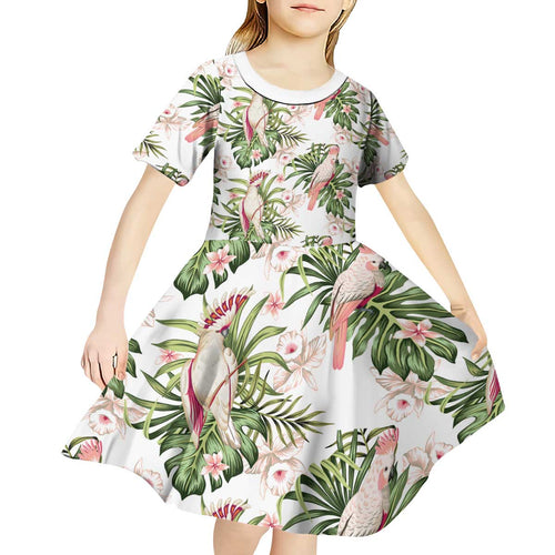 Australia Pink Cockatoo Kid Short Sleeve Dress Aussie Orchids - Seamless Pattern