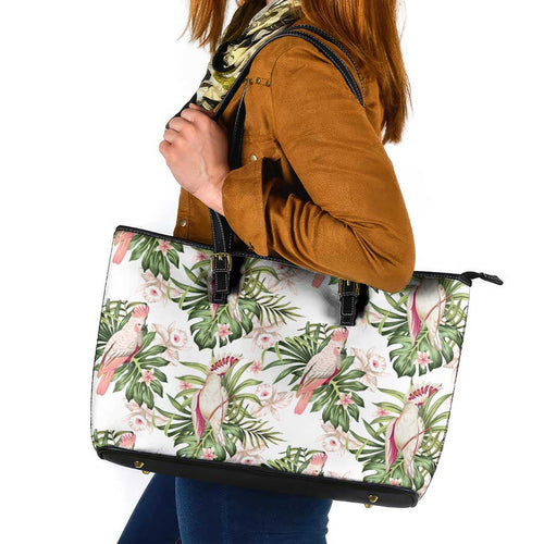 Australia Pink Cockatoo Leather Tote Bag Aussie Orchids - Seamless Pattern