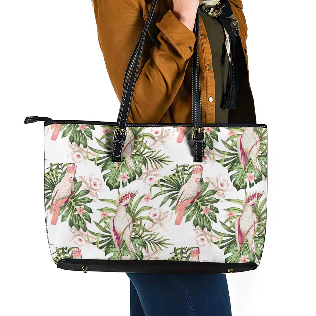 Australia Pink Cockatoo Leather Tote Bag Aussie Orchids - Seamless Pattern
