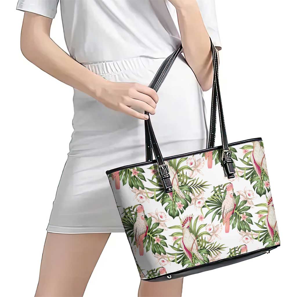 Australia Pink Cockatoo Leather Tote Bag Aussie Orchids - Seamless Pattern