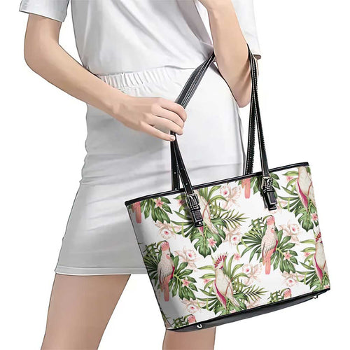 Australia Pink Cockatoo Leather Tote Bag Aussie Orchids - Seamless Pattern