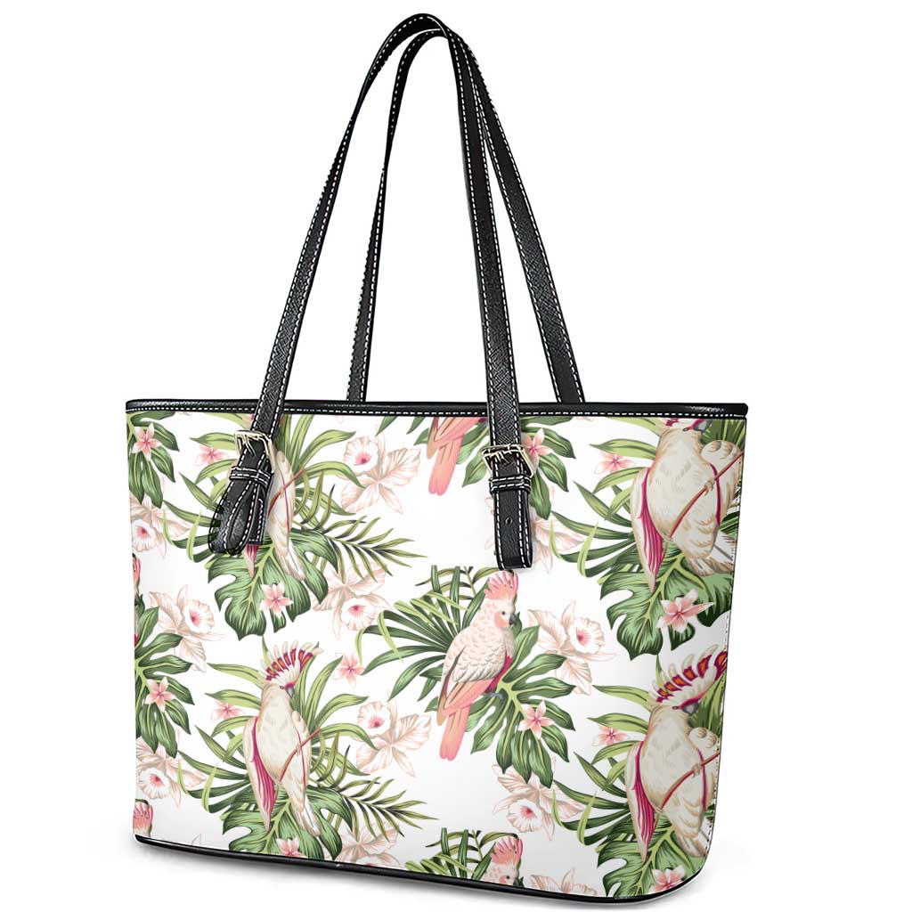 Australia Pink Cockatoo Leather Tote Bag Aussie Orchids - Seamless Pattern