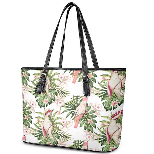 Australia Pink Cockatoo Leather Tote Bag Aussie Orchids - Seamless Pattern