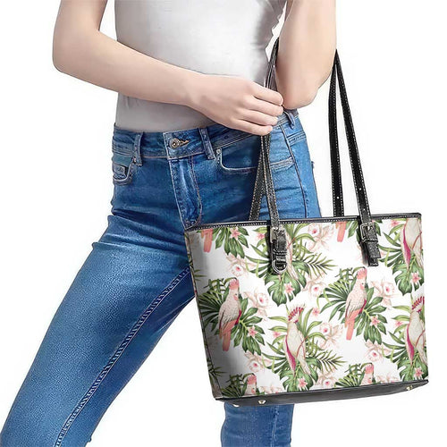 Australia Pink Cockatoo Leather Tote Bag Aussie Orchids - Seamless Pattern