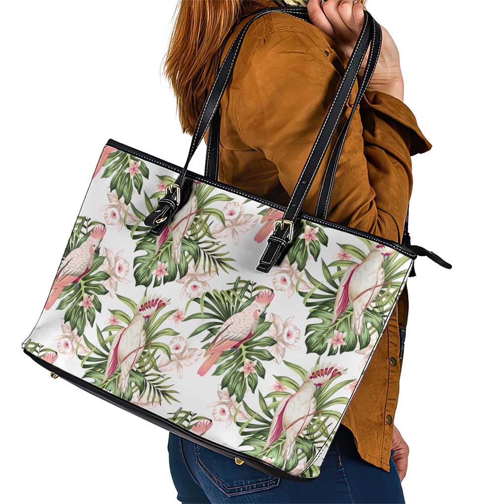 Australia Pink Cockatoo Leather Tote Bag Aussie Orchids - Seamless Pattern