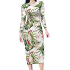 Australia Pink Cockatoo Long Sleeve Bodycon Dress Aussie Orchids - Seamless Pattern