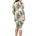 Australia Pink Cockatoo Long Sleeve Bodycon Dress Aussie Orchids - Seamless Pattern