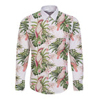 Australia Pink Cockatoo Long Sleeve Button Shirt Aussie Orchids - Seamless Pattern