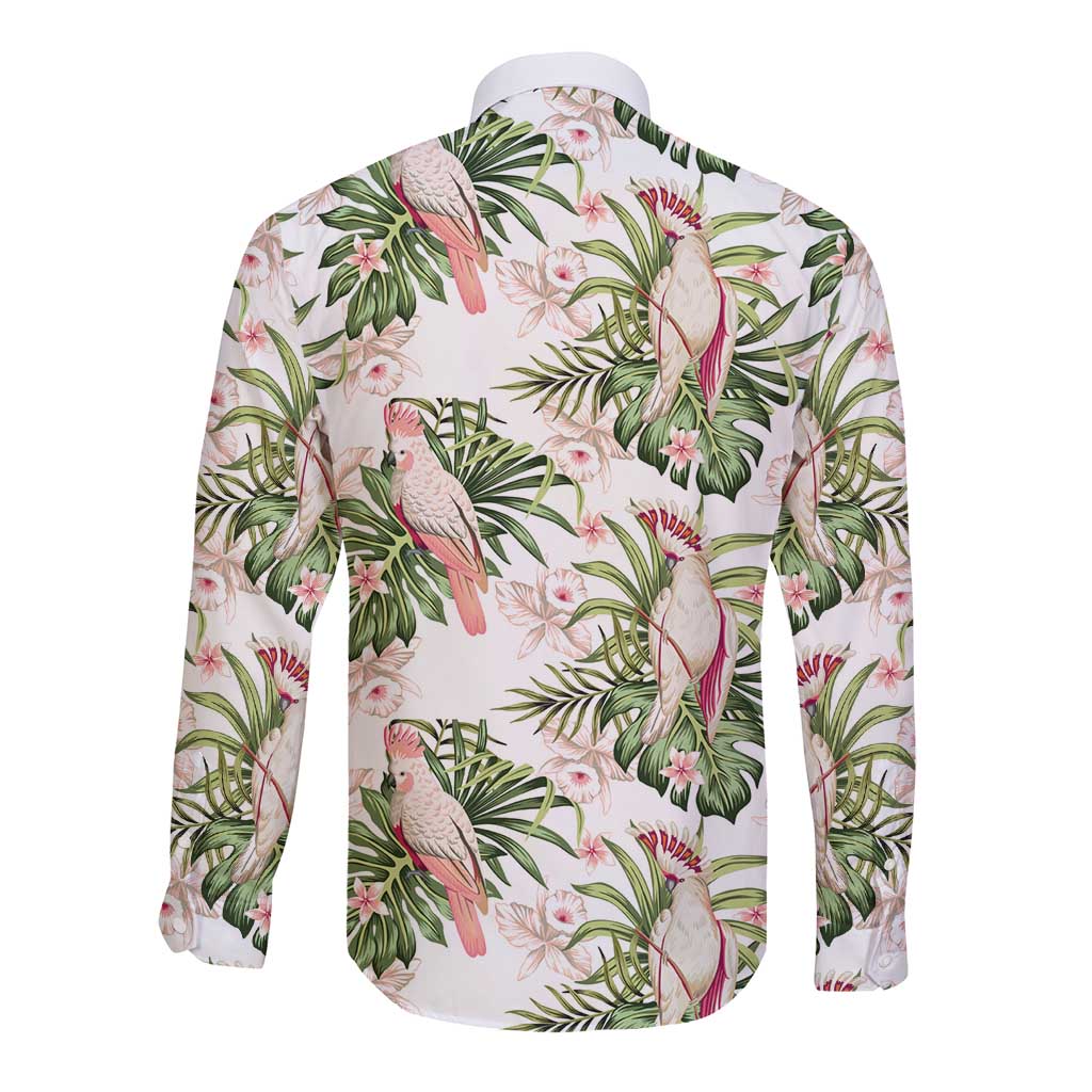 Australia Pink Cockatoo Long Sleeve Button Shirt Aussie Orchids - Seamless Pattern