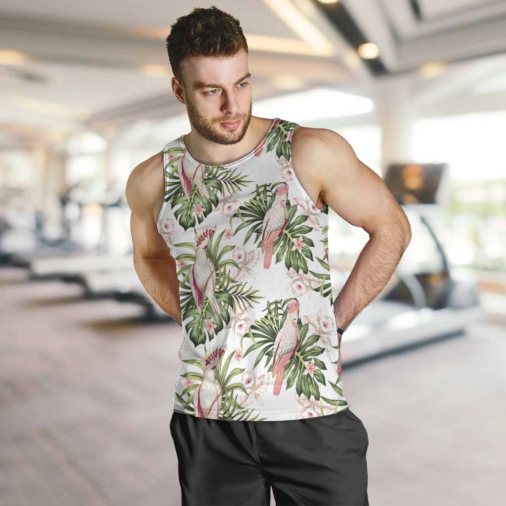Australia Pink Cockatoo Men Tank Top Aussie Orchids - Seamless Pattern