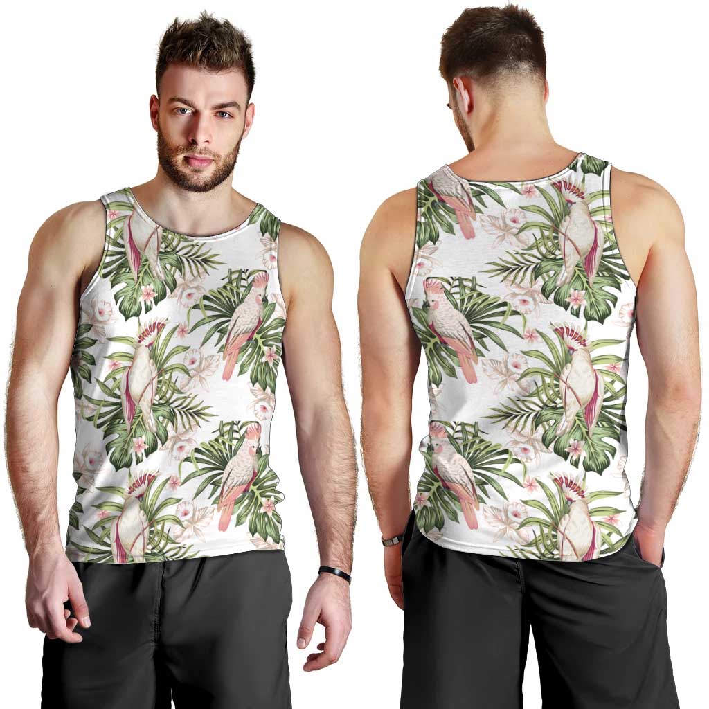 Australia Pink Cockatoo Men Tank Top Aussie Orchids - Seamless Pattern