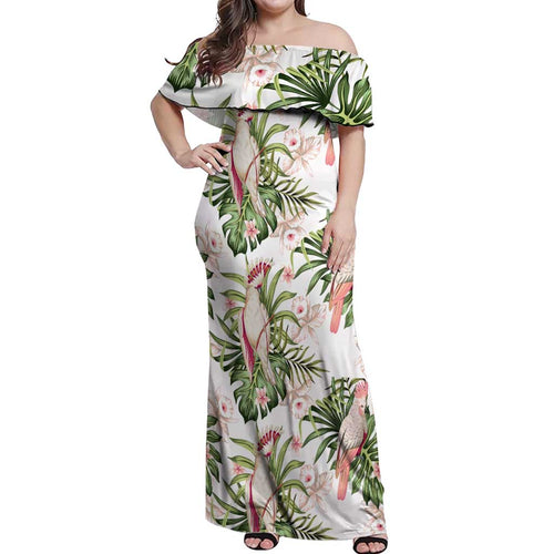 Australia Pink Cockatoo Off Shoulder Maxi Dress Aussie Orchids - Seamless Pattern