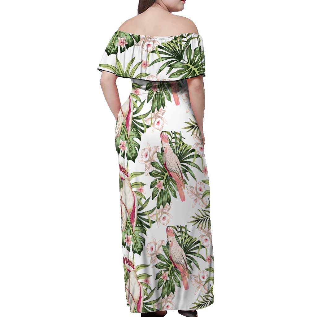 Australia Pink Cockatoo Off Shoulder Maxi Dress Aussie Orchids - Seamless Pattern