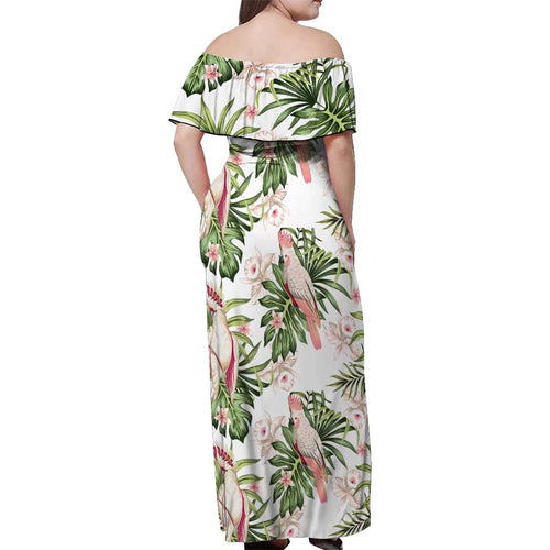Australia Pink Cockatoo Off Shoulder Maxi Dress Aussie Orchids - Seamless Pattern