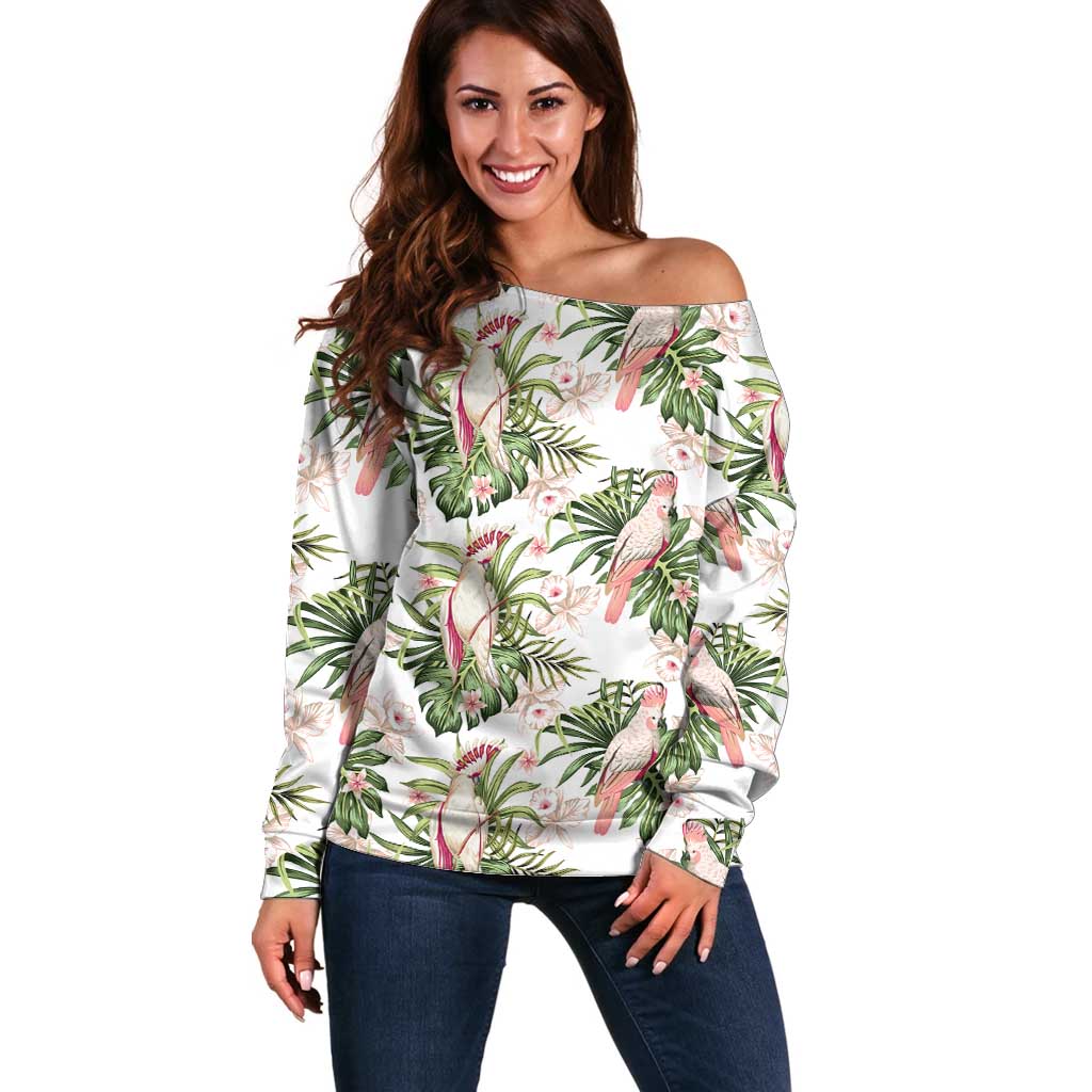 Australia Pink Cockatoo Off Shoulder Sweater Aussie Orchids - Seamless Pattern