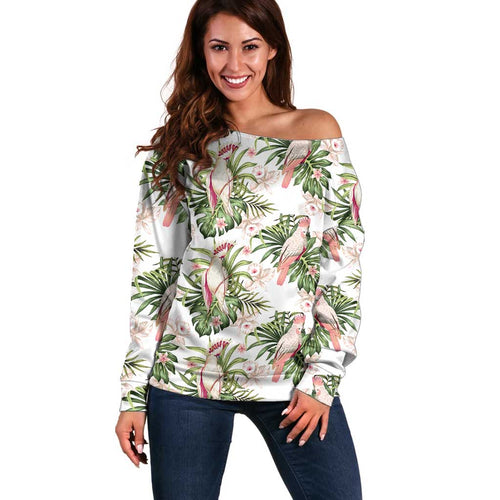 Australia Pink Cockatoo Off Shoulder Sweater Aussie Orchids - Seamless Pattern