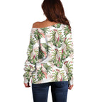 Australia Pink Cockatoo Off Shoulder Sweater Aussie Orchids - Seamless Pattern