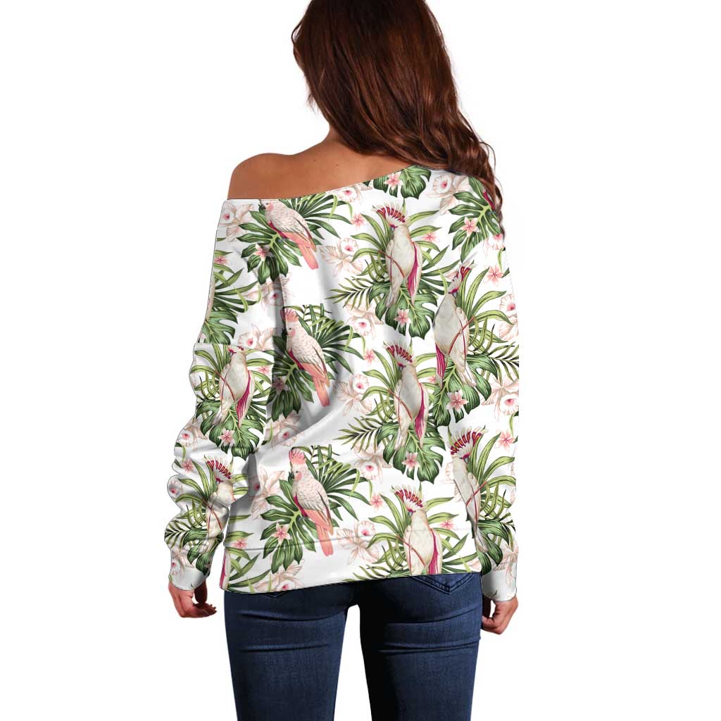 Australia Pink Cockatoo Off Shoulder Sweater Aussie Orchids - Seamless Pattern