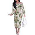 Australia Pink Cockatoo Off The Shoulder Long Sleeve Dress Aussie Orchids - Seamless Pattern