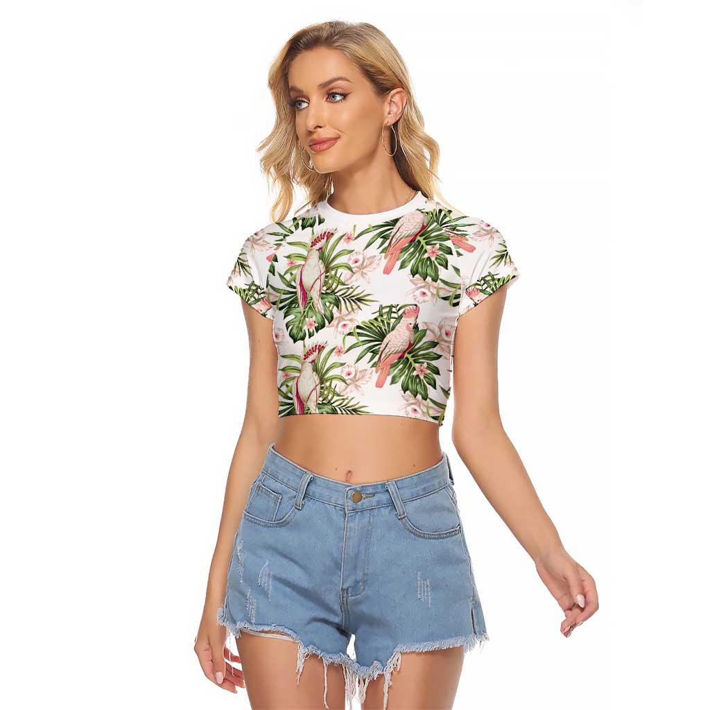 Australia Pink Cockatoo Raglan Cropped T Shirt Aussie Orchids - Seamless Pattern