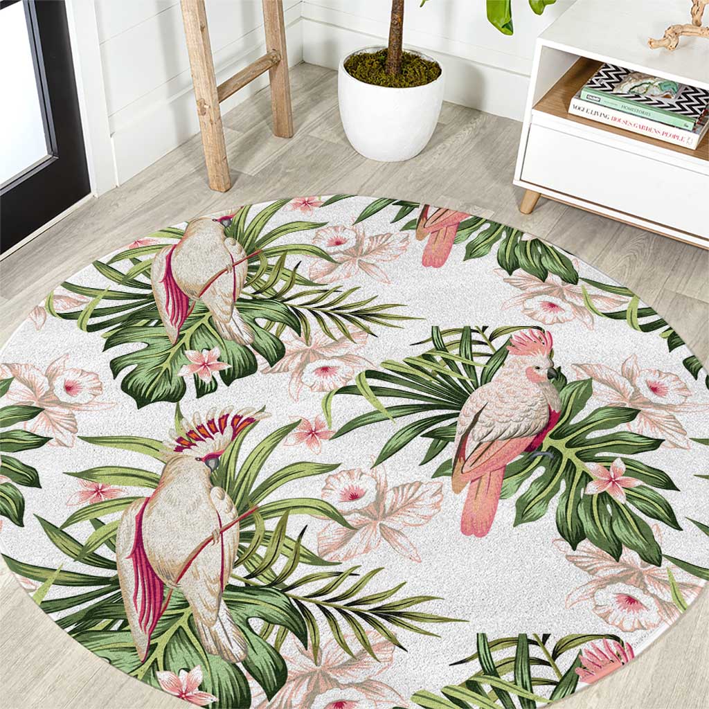 Australia Pink Cockatoo Round Carpet Aussie Orchids - Seamless Pattern