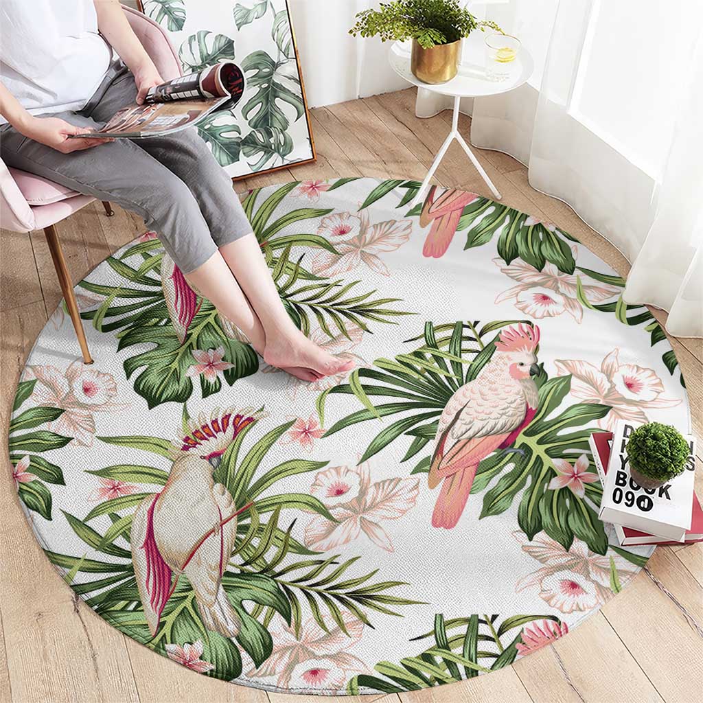 Australia Pink Cockatoo Round Carpet Aussie Orchids - Seamless Pattern