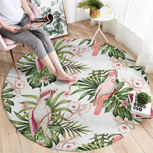 Australia Pink Cockatoo Round Carpet Aussie Orchids - Seamless Pattern
