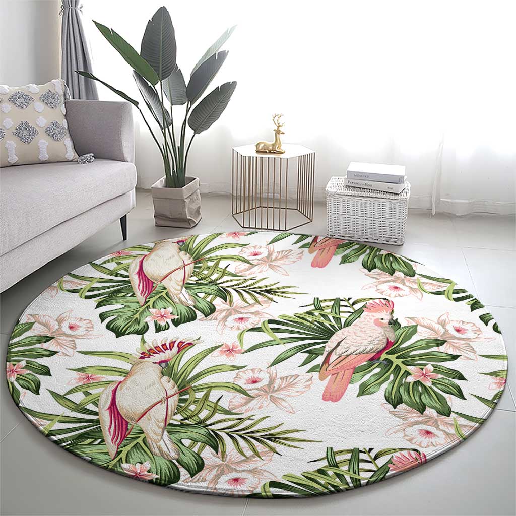 Australia Pink Cockatoo Round Carpet Aussie Orchids - Seamless Pattern