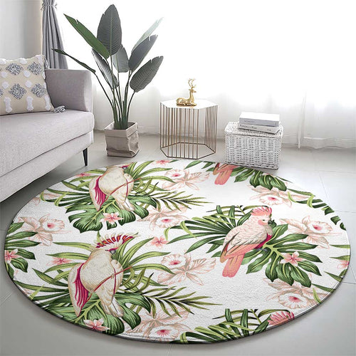 Australia Pink Cockatoo Round Carpet Aussie Orchids - Seamless Pattern
