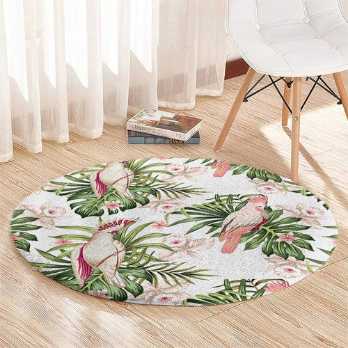 Australia Pink Cockatoo Round Carpet Aussie Orchids - Seamless Pattern