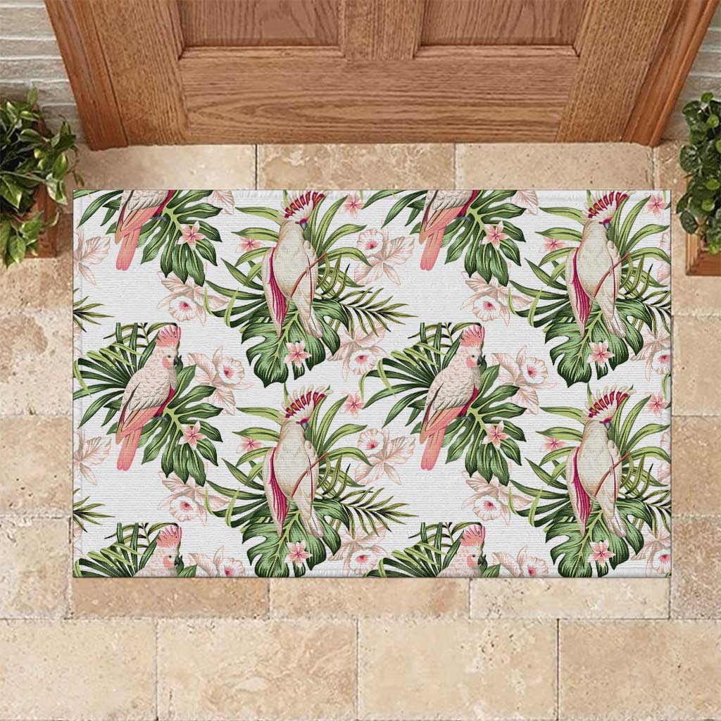 Australia Pink Cockatoo Rubber Doormat Aussie Orchids - Seamless Pattern