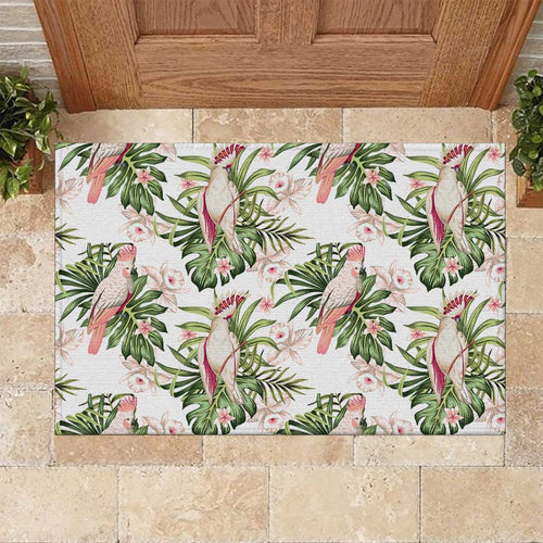 Australia Pink Cockatoo Rubber Doormat Aussie Orchids - Seamless Pattern