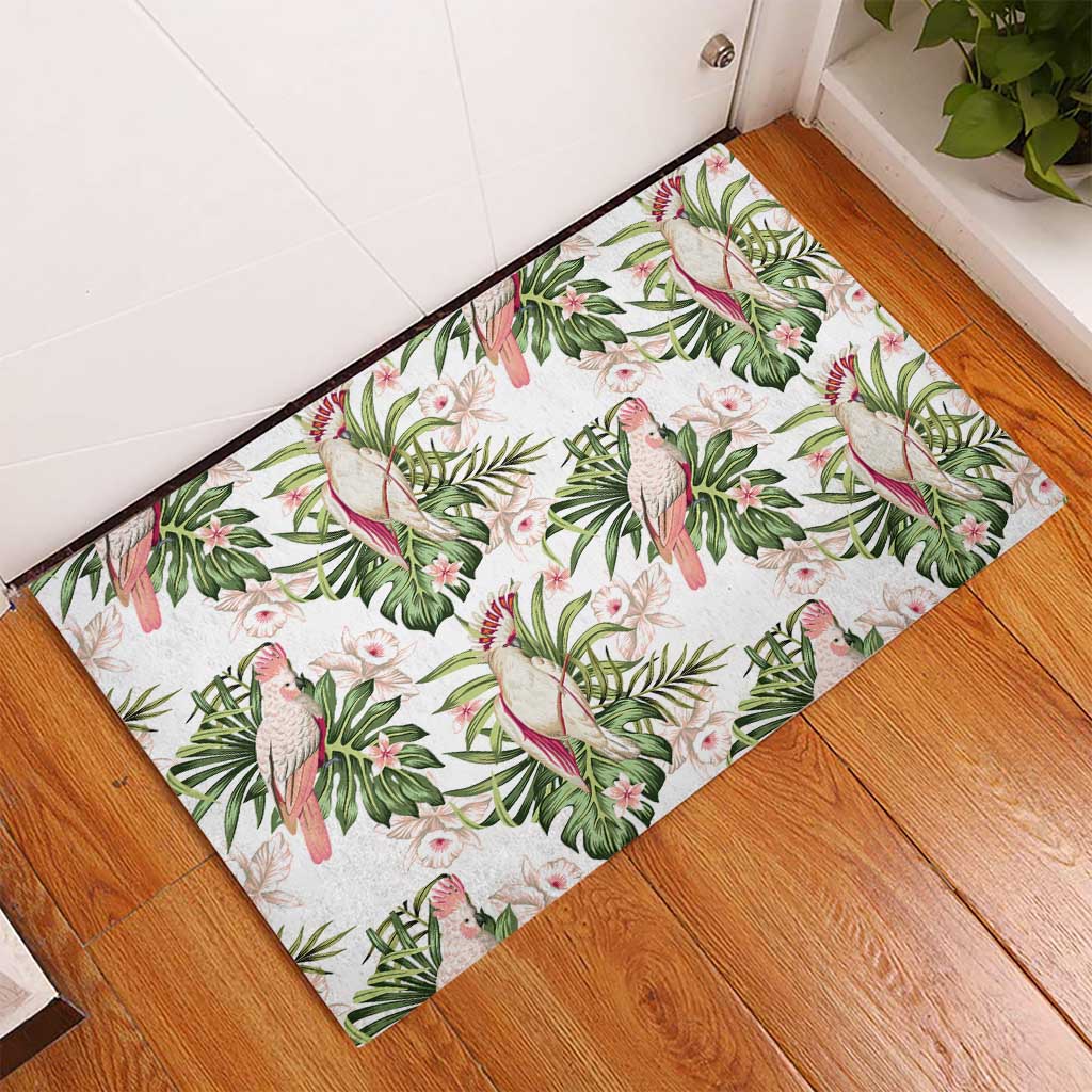 Australia Pink Cockatoo Rubber Doormat Aussie Orchids - Seamless Pattern