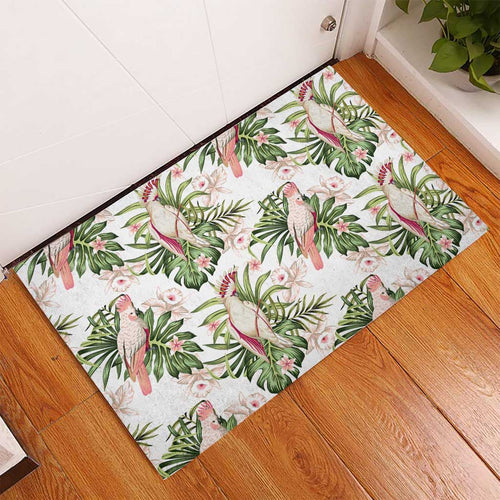 Australia Pink Cockatoo Rubber Doormat Aussie Orchids - Seamless Pattern