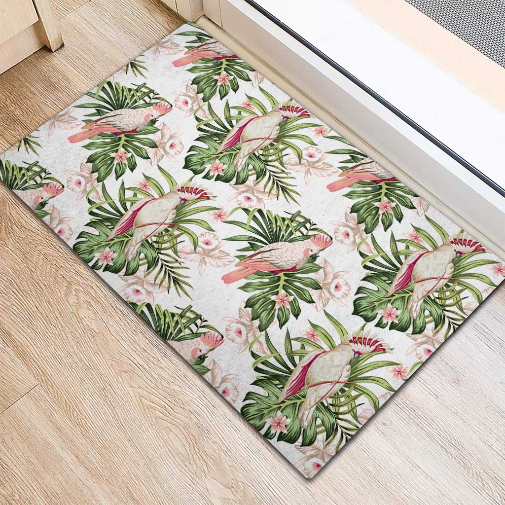 Australia Pink Cockatoo Rubber Doormat Aussie Orchids - Seamless Pattern