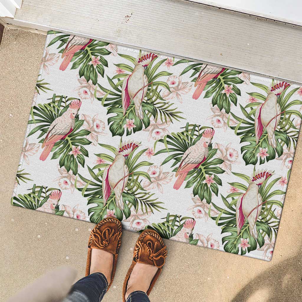 Australia Pink Cockatoo Rubber Doormat Aussie Orchids - Seamless Pattern