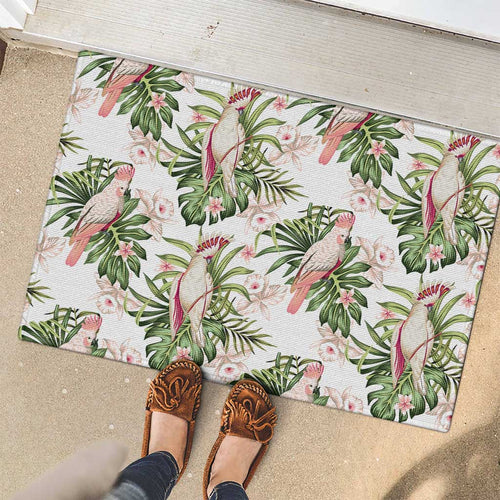 Australia Pink Cockatoo Rubber Doormat Aussie Orchids - Seamless Pattern