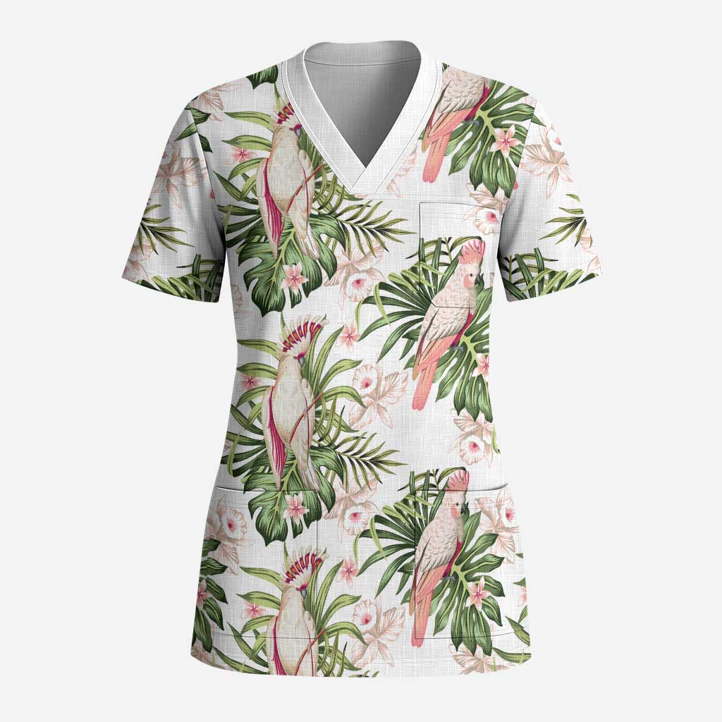 Australia Pink Cockatoo Scrub Top Aussie Orchids - Seamless Pattern - Aussie Hoodie
