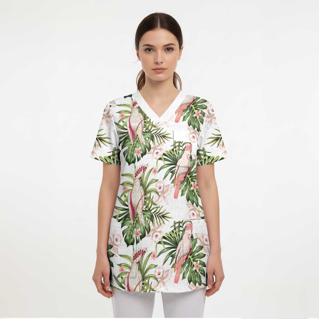 Australia Pink Cockatoo Scrub Top Aussie Orchids - Seamless Pattern - Aussie Hoodie
