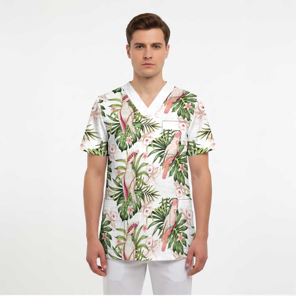 Australia Pink Cockatoo Scrub Top Aussie Orchids - Seamless Pattern - Aussie Hoodie