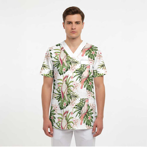 Australia Pink Cockatoo Scrub Top Aussie Orchids - Seamless Pattern - Aussie Hoodie