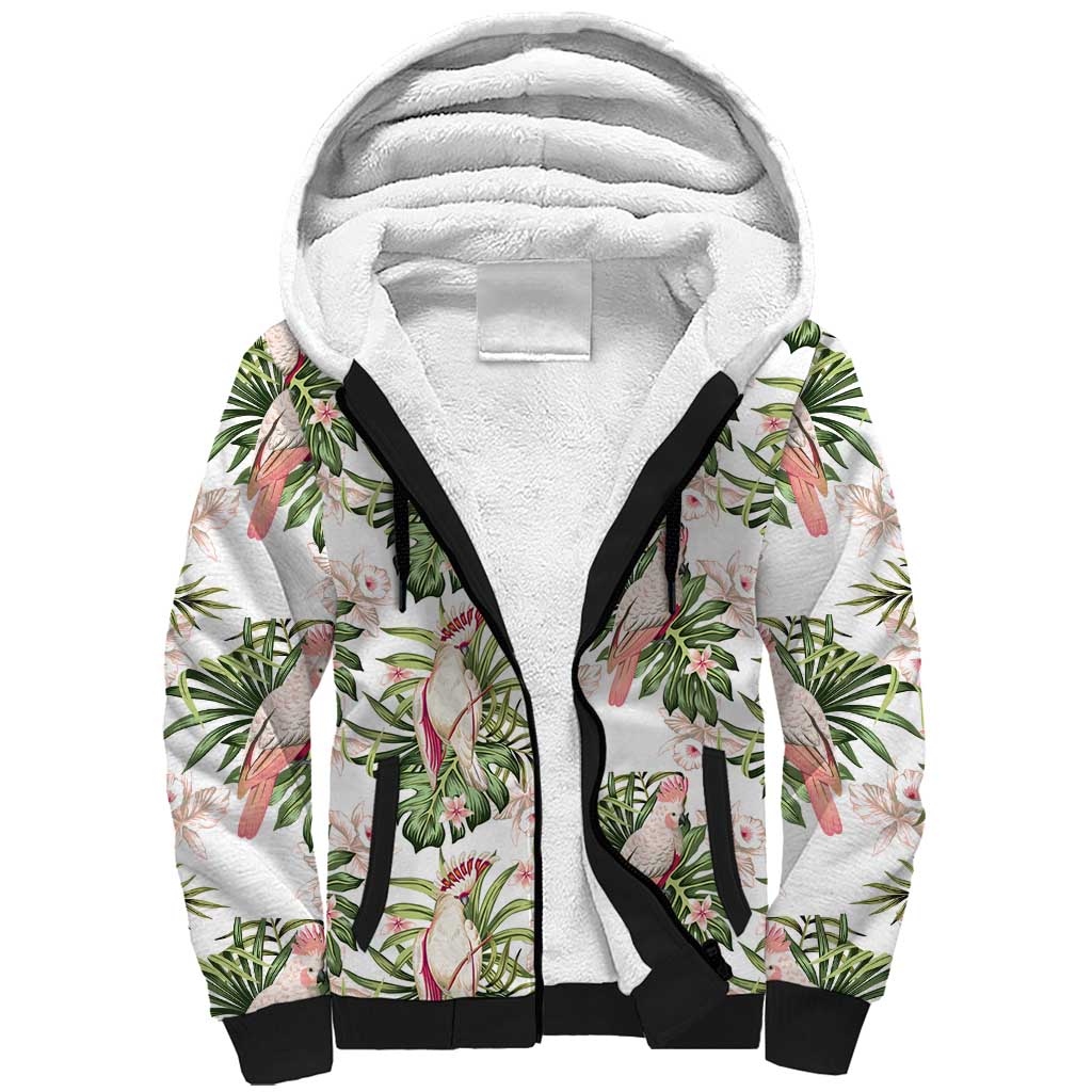 Australia Pink Cockatoo Sherpa Hoodie Aussie Orchids - Seamless Pattern