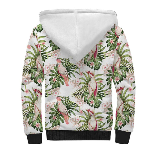 Australia Pink Cockatoo Sherpa Hoodie Aussie Orchids - Seamless Pattern